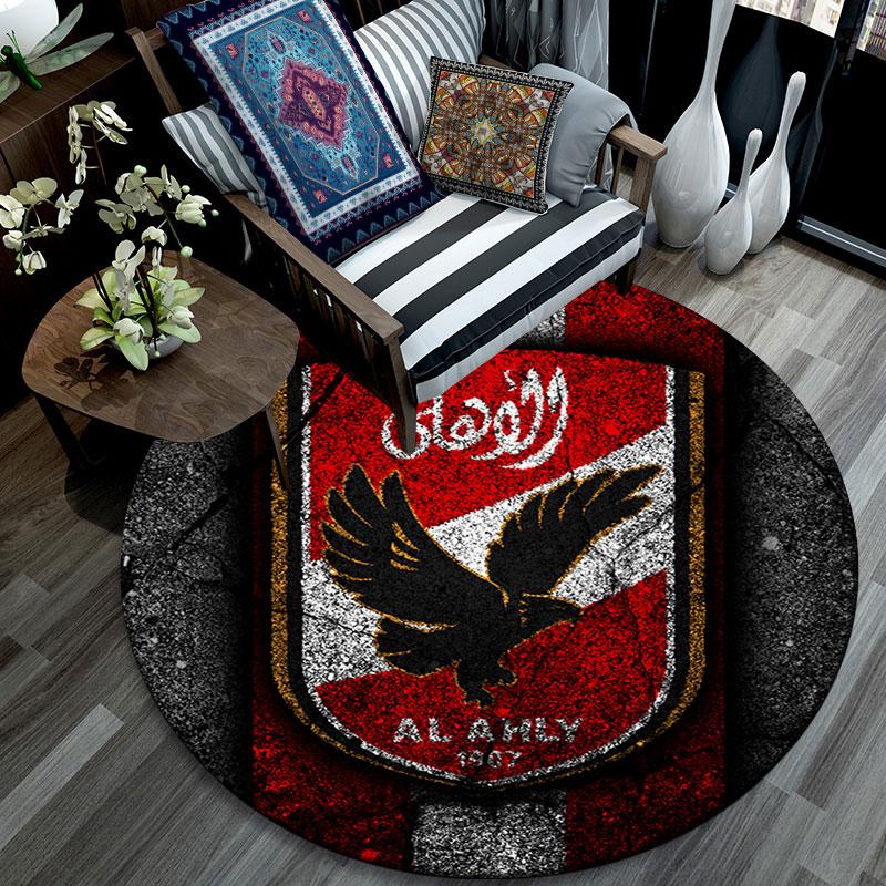 Al Ahly Sporting Club Printed Round Rug, Non Slip Washable Circular Carpet For Living Room Bedroom Playroom, Sports Fan Decor, Holiday Birthday Gift