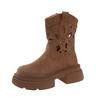 Spice Girl Hollow Western Cowboy Boots Women's 2025 Summer New Embroidered Thick Heel Vintage Maillard Mid-Leg Martin Boots