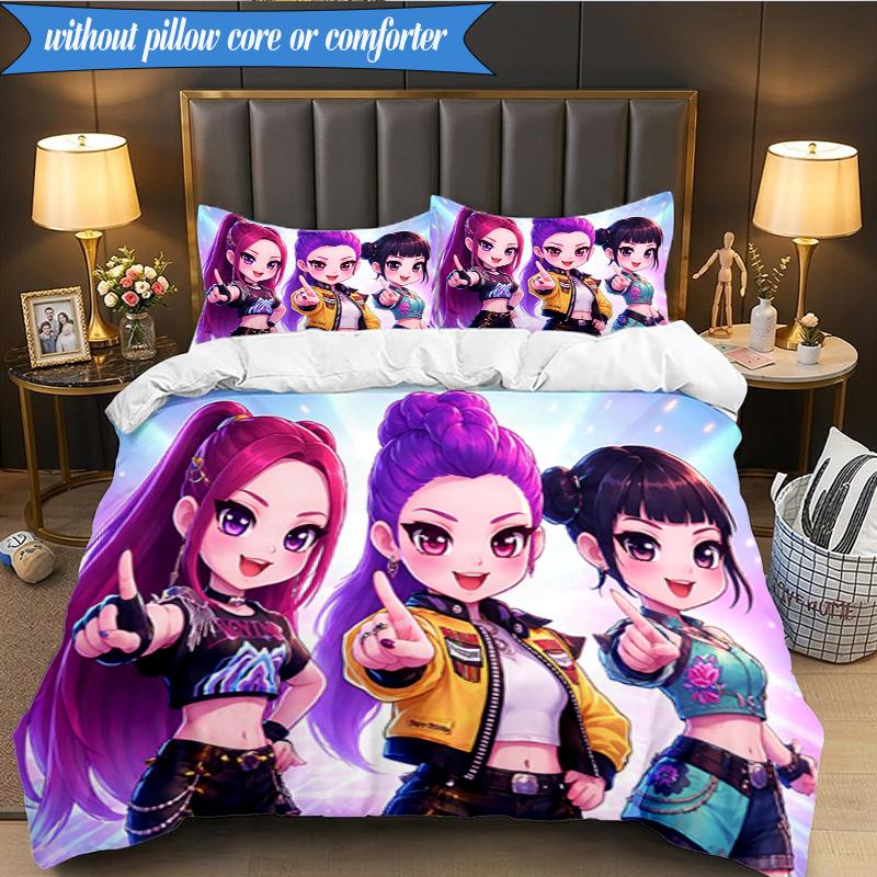 3PCS Kpop Demon Hunter Starlight Adventure Bedding Set 2D Printing (Includes 1 Duvet Cover + 2 Pillowcases Coreless), Bedroom decor,Fan gift