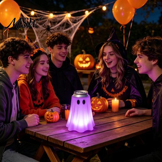 Halloween Theme Kitchen Tool 3D Printed Ghost Can Holder, Glow?in?the?Dark Soda Beverage Holder Cup Cover, Cute Tabletop Decor for Party