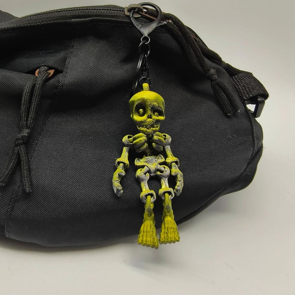 3D Printed Glow in Dark Articulated Skeleton Keychain, Mini Movable Joints Fidget Toy for Purse Car Bag Accessories