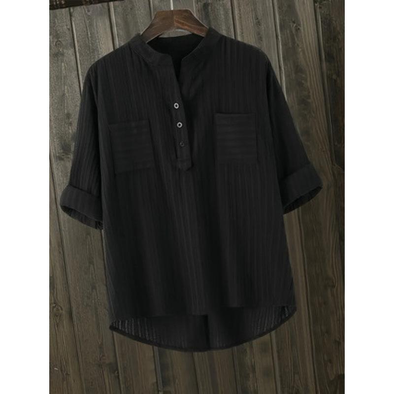Plus Size Women White Loose Casual Round Neck Three Quarter Sleeve Shirt