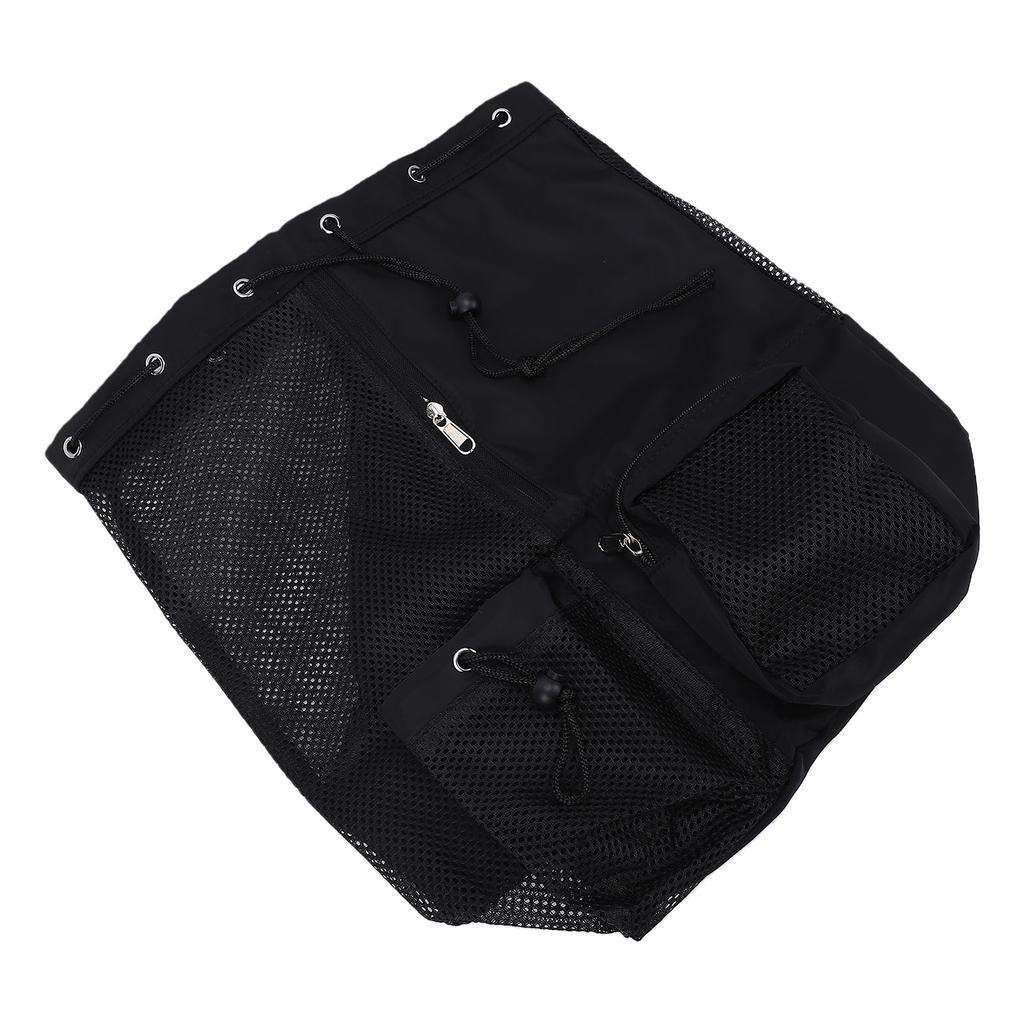 Swim Bag Oxford Cloth Mesh Drawstring Backpack Portable Beach Backpack for Cycling Swimming Surfing Black