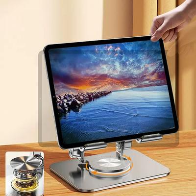 Aluminium Alloy Foldable Mobile Phone Holder 360 Degree Rotating Hollowed Tablet Riser Anti Slip Tablet Holder Height Adjustable for 4.7-12 Inch