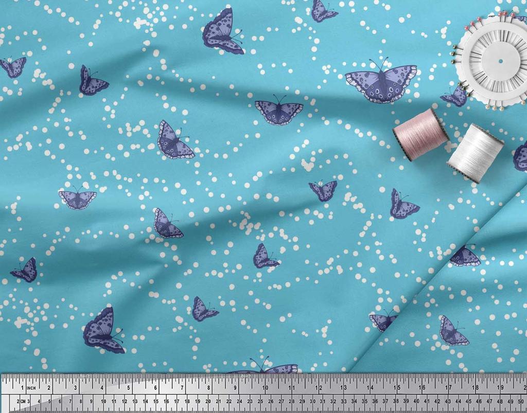 Soimoi Red Japan Crepe Satin Fabric Dot & Butterfly Print Fabric by the metre 42 Inch