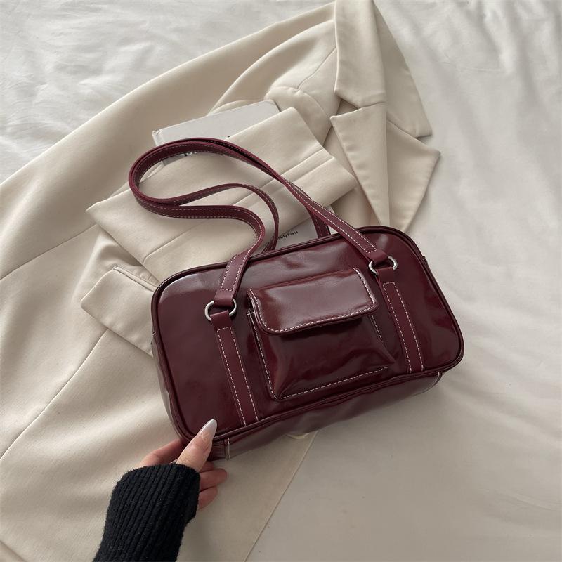 Vintage college style bowling bag new niche high-end sense versatile shoulder handbag