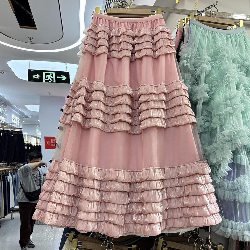 Elegant Plus Size A-line Mesh Patchwork Skirt - Fairy Gauze, Fluffy Layered Cake Design
