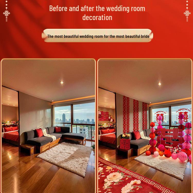 Ensemble de Décoration de Chambre de Mariage Nuptial avec Double Bonheur Sans Trace pour Hôtels et Salons