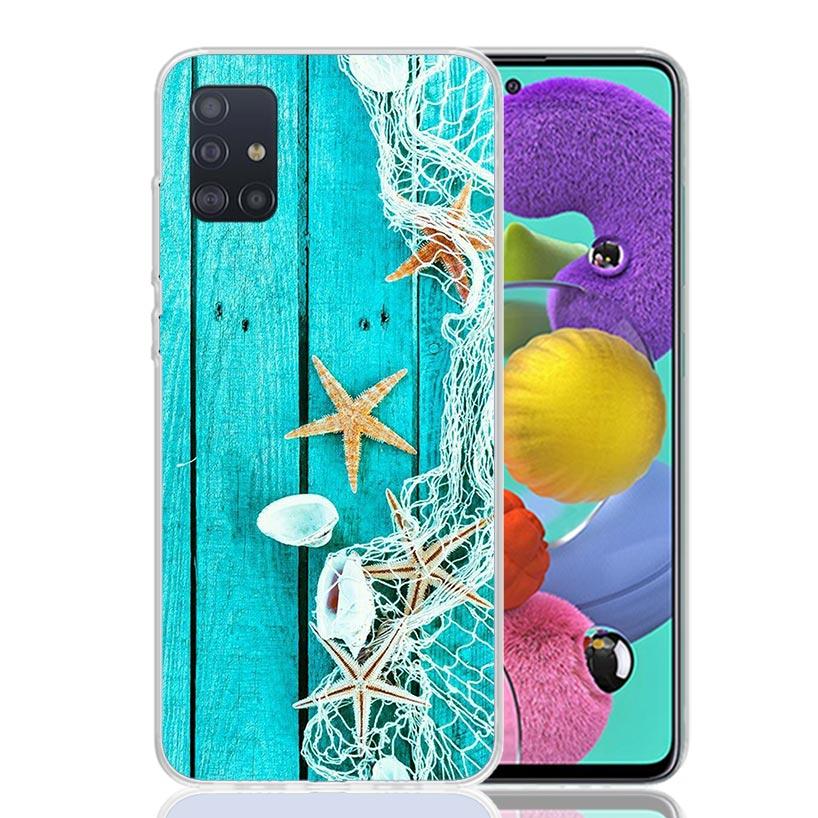 

Blue Wood Seashells Sea Star Phone Case for Samsung Galaxy A52 A51 A50S A12 A22 A32 A72 A10S A30S A31 A71 Note 20 Ultra 10 Plus Samsung A31