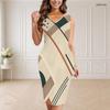 Women Plus Size V Neck Sleeveless Abstract Geometric Printed Bodycon Midi Dress