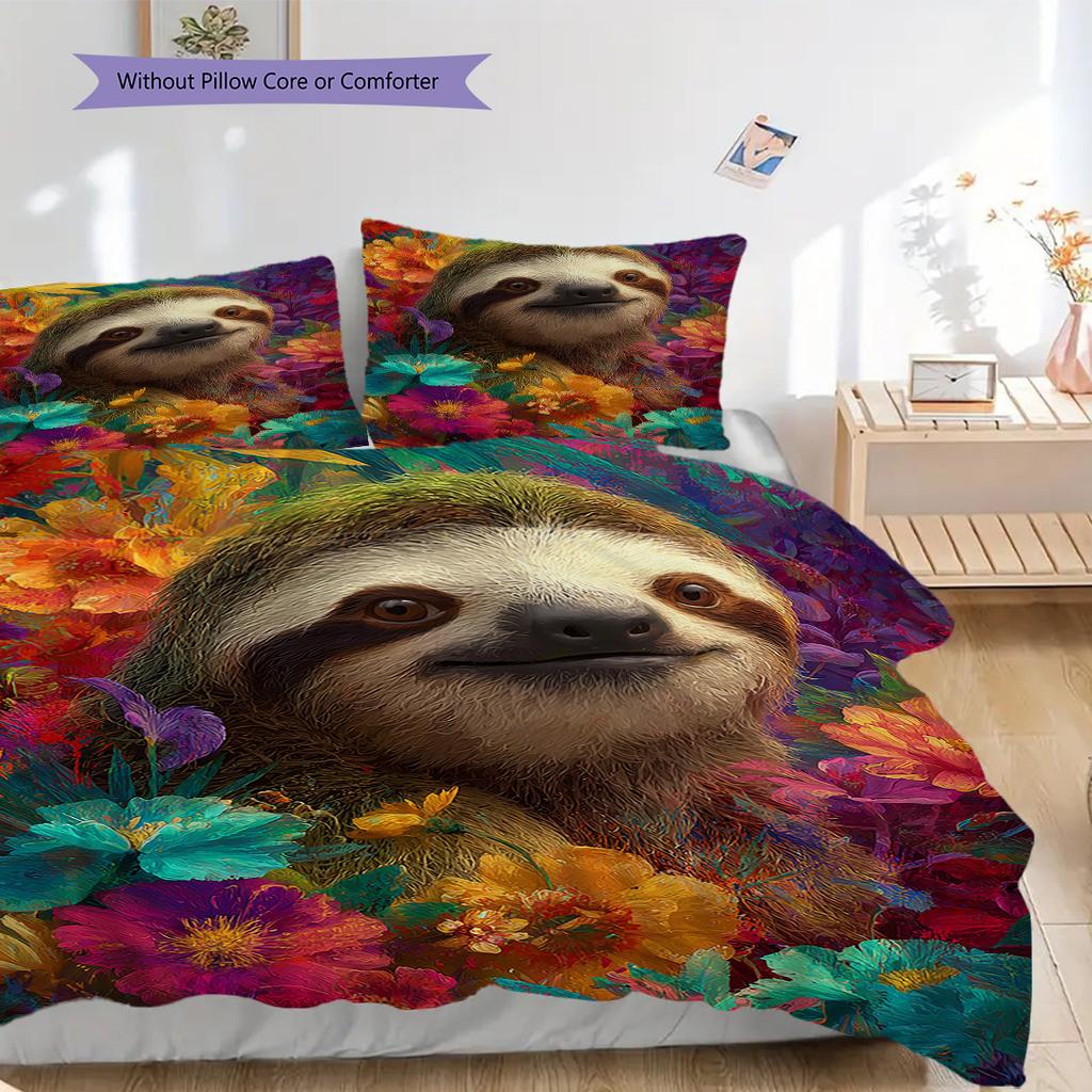 Sloth Pattern Bedding Quilt Set Quilt Cover Pillowcase Home Decoration Birthday Gift (1 * Duvet Cover + 2 * Pillowcase, Without Core)