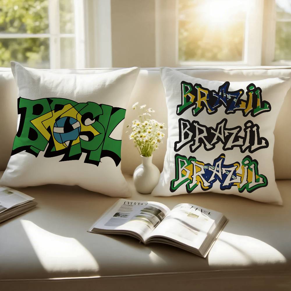 Flag of Brazil Cool Pillow Case Sofa and Living Room Decorative Cushion Covers Dust-proof and Mite-proof Invisible Zipper
