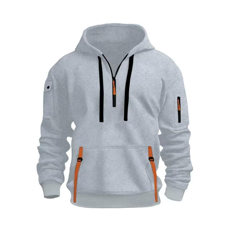 Winter Men's Plus-velvet Sweatshirt Hoodie Zipper Multi-pocket Pullover Men's Sports and Casual