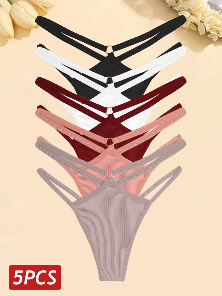 

FINETOO 5 шт./компл. женские хлопковые трусики сексуальные ажурные стринги женское дышащее нижнее белье металлическое кольцо стринги нижнее белье эластичное с низкой посадкой XL&5pcs