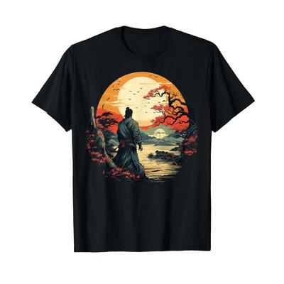Japanese Samurai Retro Martial Arts T Shirt Vintage Comfortable Top For Everyday Wear Homme Stylish Slightly Stretched