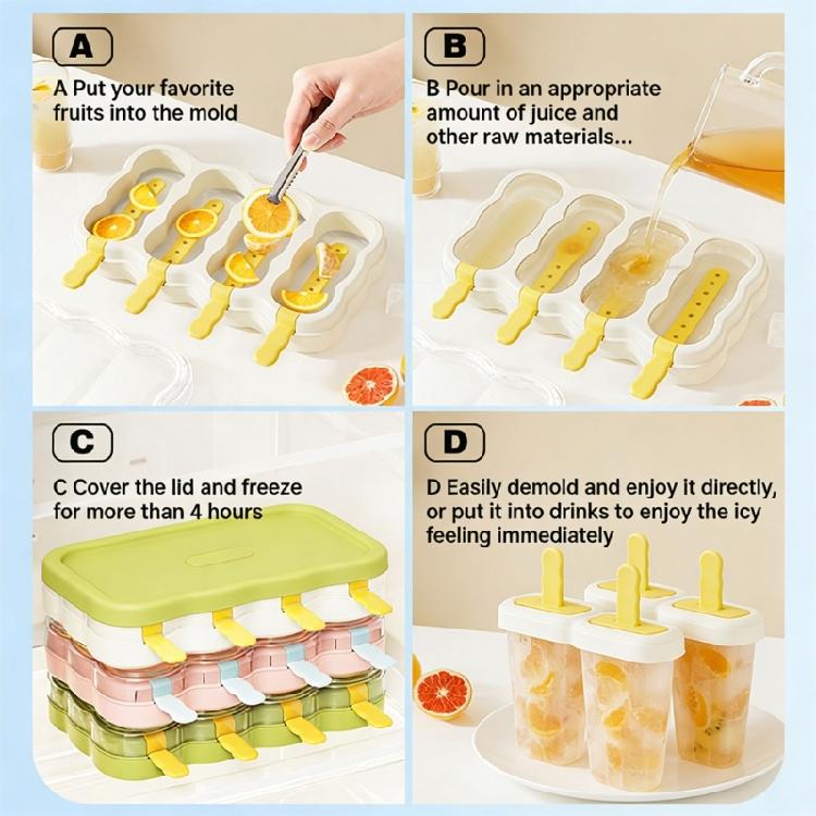 Plastic Ice Molds With Stick for Parties and Gatherings Easy Releases 4 Compartments Popsicles Moulds Ice Cream Molds