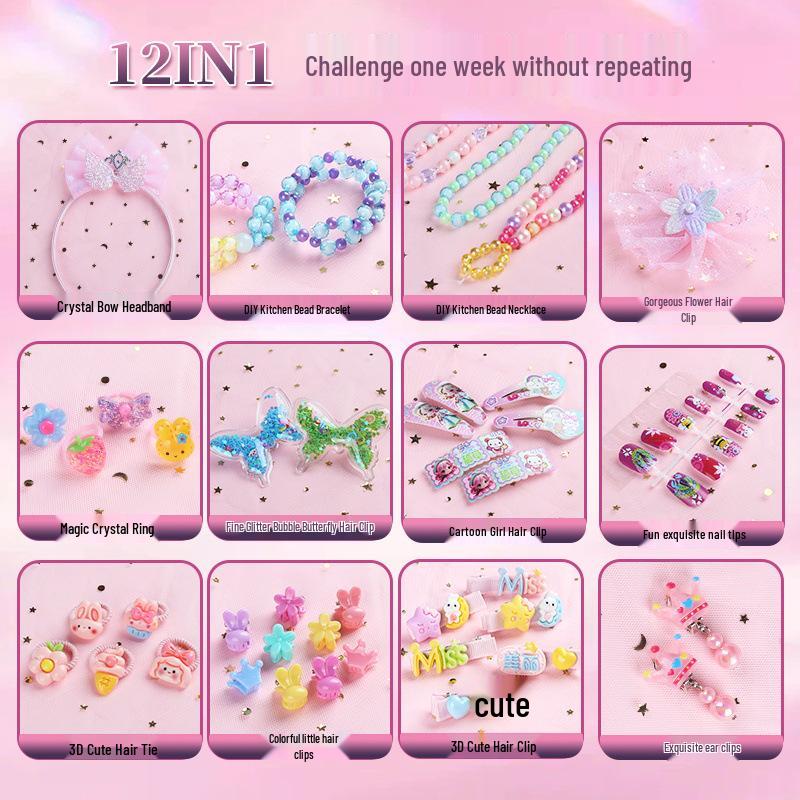 DIY Beaded Toy Jewelry Kit: Handmade Hair Accessories, Necklaces, Bracelets & Gift Box Set for Girls' Birthdays