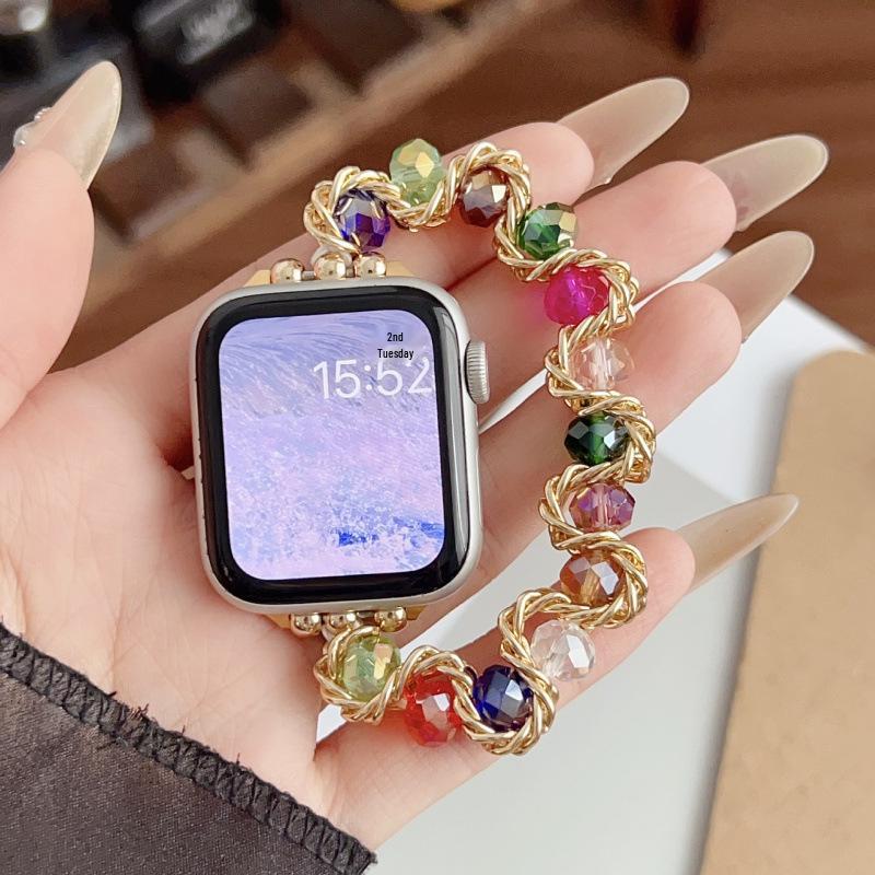Compatible Elastic Crystal Chain Band for Apple Watch 11 Series, iWatch 10th Gen, Huawei GT6, Xiaomi 9PRO