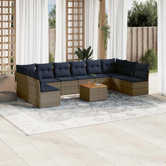 VidaXL Salon de Jardin avec Coussins 11 pcs, Canapés de Patio, Ensemble de Meubles, Mobilier de Terrasse Exterieur, Gris 3256131