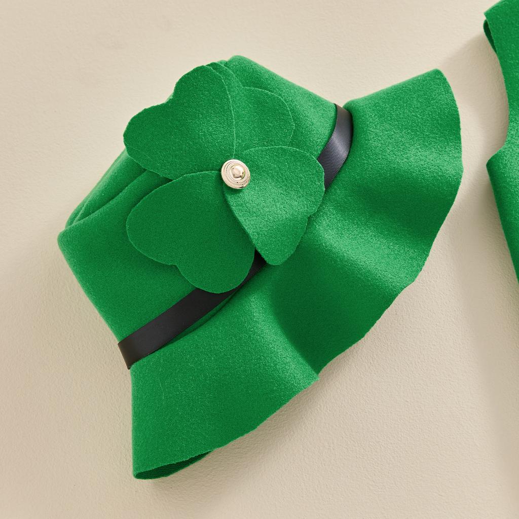 Infant Baby Girl St. Patty's Costume Shamrock Sleeveless Tank Tops with Shorts and Stripe Leg Warmer Hat Set