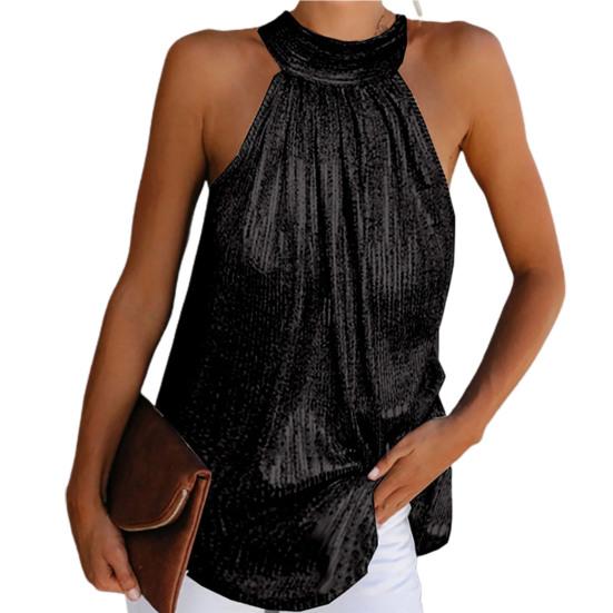 Top Pullover Lento Pieghettato Fuori Spalla da Donna Estivo Senza Maniche con Scollo all'Americana Abbigliamento da Donna