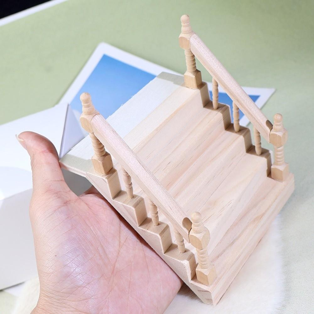 Delicate Miniature Handrail Staircase Plain Dollhouse Stairs Mini House