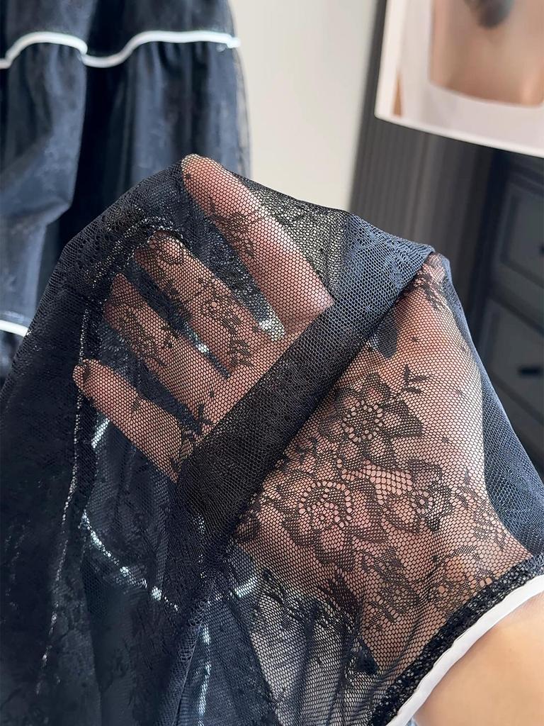 French Romantic Lace Pleated A-Line Skirt – Elegant Mid-Length Layered Cake Design for Spring/Autumn