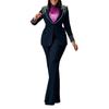 Fashion Pearl Splicing Women's Set Long Sleeve Blazer Wide Leg Pants Suit Winter Set Outfit