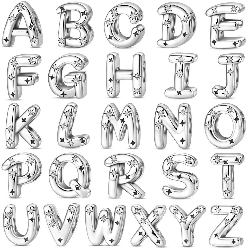 925 Silver 26 A-Z Letter Alphabet Parts English Word Beads Pendent Charms Metal Steel Golden DIY Bracelet Necklace Jewelry Gift