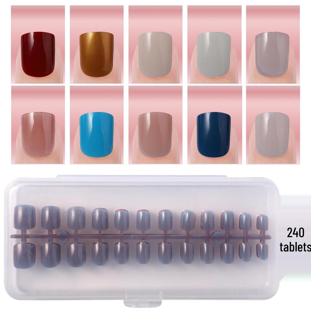 Colored Glitter Nail Art Tips - 240-Piece Set with Various Styles and Multiple Colors, Boxed Fake Fingernail Stickers