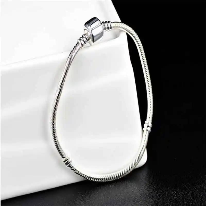 Bracciale Originale Certificato in Argento Sterling 925 di Marca Famosa per Donne Charms e Perline Fai-da-te Catena a Maglie Serpente Gioiello Classico per il Polso