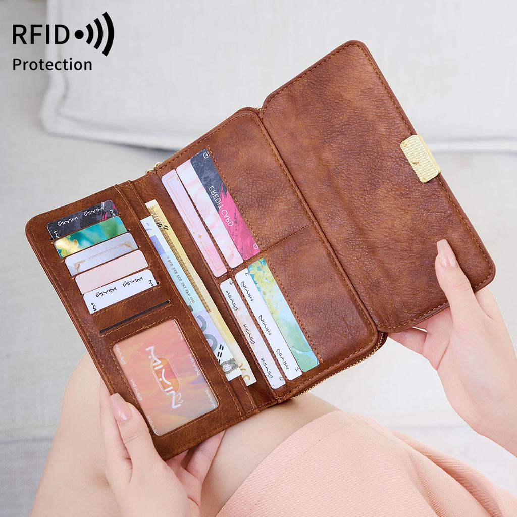 Nowy Portfel Damski Wielofunkcyjny Przenośny Długi Portfel Retro Duża Pojemność Kopertówka