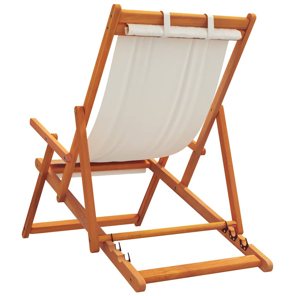 Folding Beach Chairs 2 Pcs Cream Fabric
