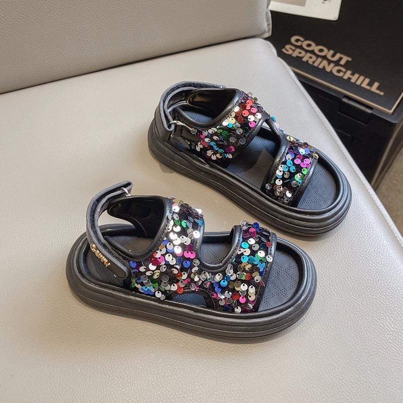 Girl Beach Sandals Summer New Kids Causal Sequins Princess Thick Bottom Sandals Fashion Open-toe Children Non-slip Beach Sandals