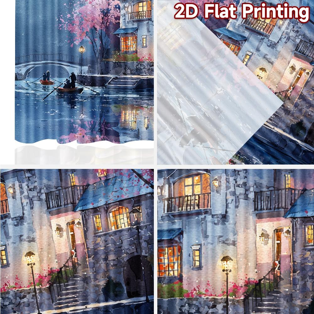 2 szt., zasłony DRUKOWANE PŁASKO 2D (Bez Roda) Świąteczne zasłony Fairy Cottage Przędzowe zasłony Izolacja termiczna i Pokój