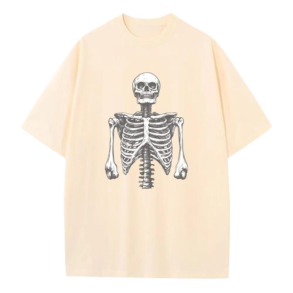 2025 Spring and Summer Loose T-shirt Pure  Unisex Top Skull Torso Graphic T-shirt Printed Men's and Women's Versatile Top