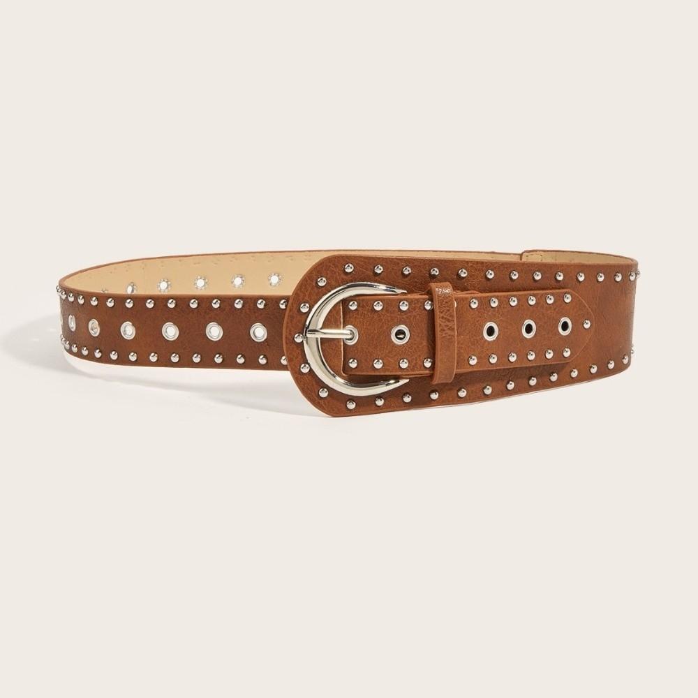Vintage Women's Waist Belt PU Leather Dress Jeans Waistband Trendy Rivet Leather Belt  Female