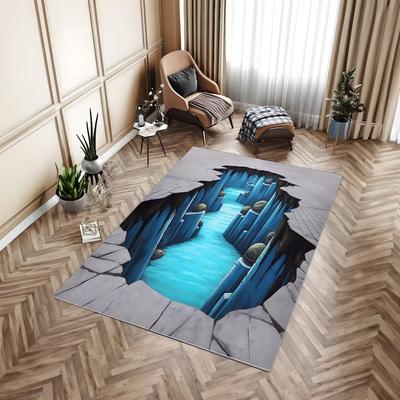 3D-Illusion Teppich Klippenloch Muster Teppich Wohnzimmer Voll mit Bodenmatten Kreative und Schrullige Heimdekoration Teppich
