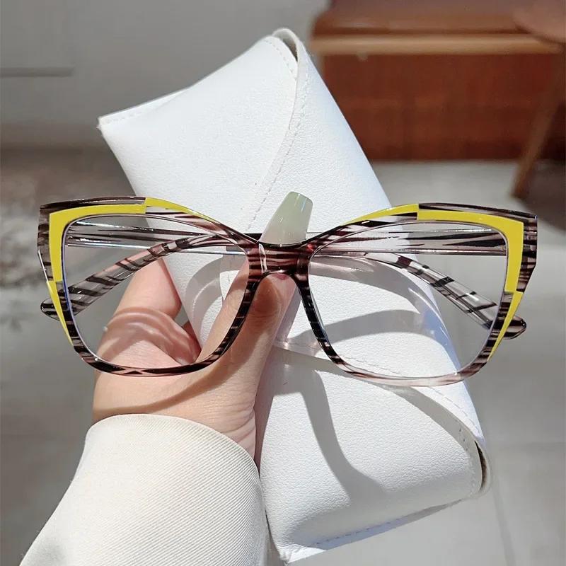 New Style Cat Eye Glasses Photochromic Blue Light Blocking Glasses Big Frame Flat Light Luxury Elegant Fashionable Eyewear