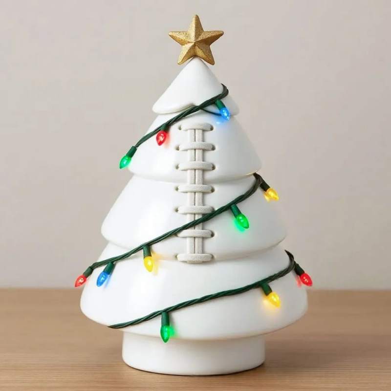 Christmas Tree Shaped Soccer Ball Ornament Football Xmas Tree Decor with Gold Star Indoor Table Decorations Figurine