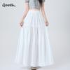 White Tiered Ruffle Skirt Bow Detail A-Line Midi Slimming QT2865