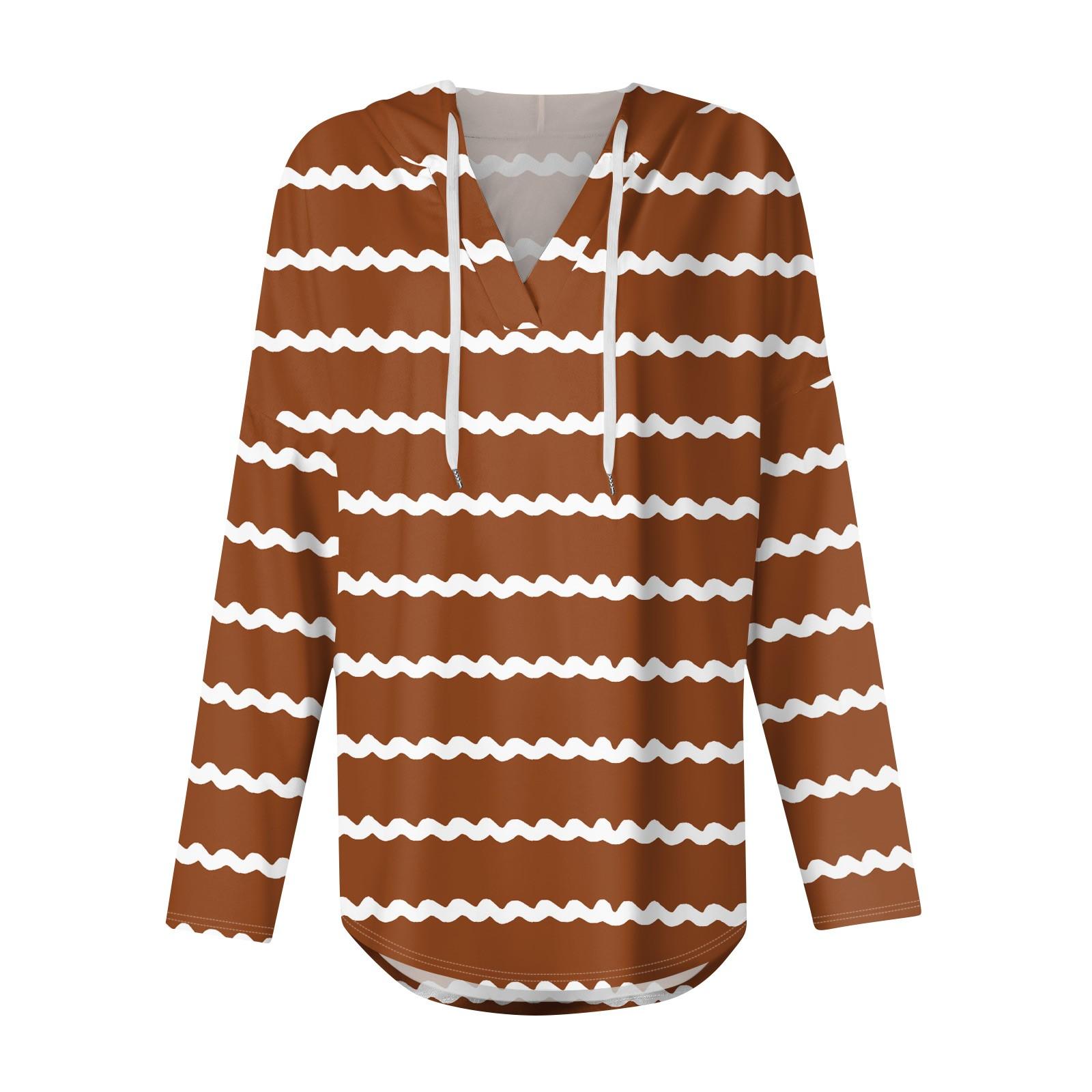 Женские модные толстовки с капюшоном V-образным вырезом с длинным рукавом в полоску — фото 4