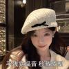 Bow lamb plush beret women's autumn and winter new painter hat show face small hat