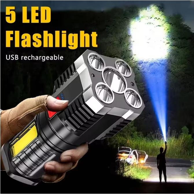 5LED Torch High Power Led Flashlights Powerful Work Light Rechargeable Camping COB Side Light 3 Modes Adventure Outdoor Lantern