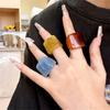 New Vintage Trendy Large Finger Rings For Women Exaggerated Amber Color Resin Temperament Geometric Finger Ring Punk Jewelry