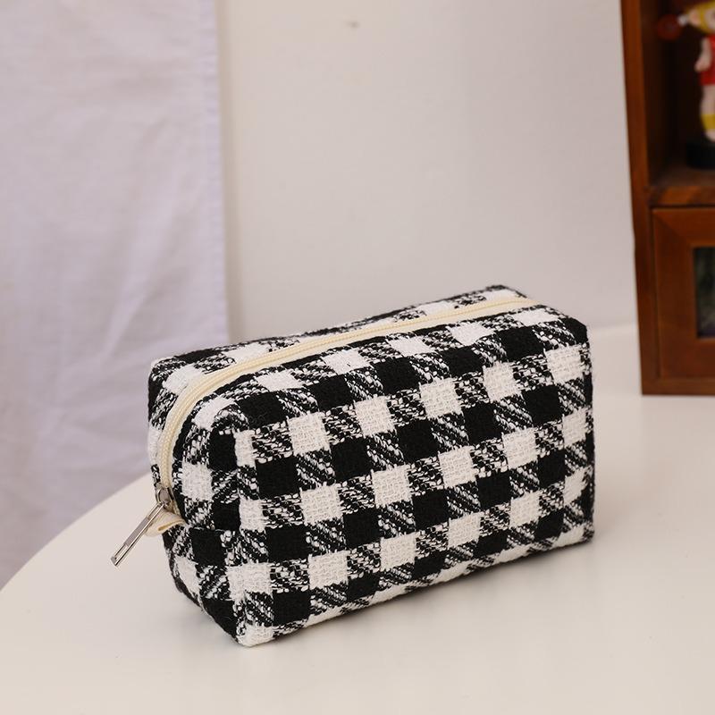 Kawaii Canvas Plaid Travel Cosmetic Lipstick Storage Bag Cute Women Makeup Kits Handbags Organizer Wallet Pencil Cases Pouch Bag