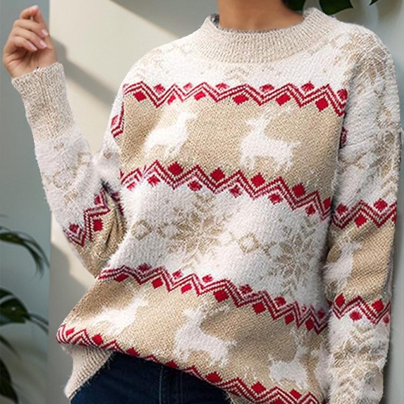 2024 Women's European and American Knitted Christmas Sweater Pullover