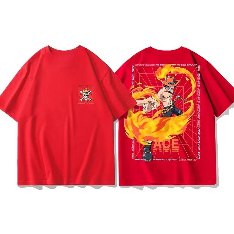 

One Piece 2026 New Hot Portgas D Ace Unisex Tshirt Summer New Anime Doublesided Printed Casual Parentchild Shirt S
