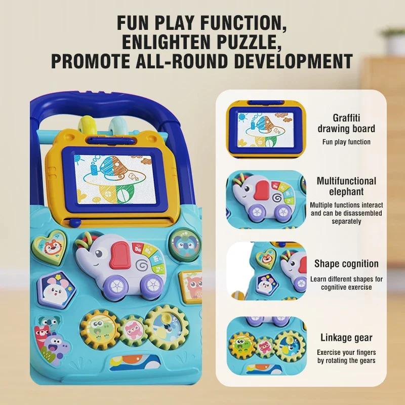 Baby Walker Trolley Toys With Musical Lights Sounds Child Walker Car Educational Learning Pushing Wheel For Infant 0-12 Months