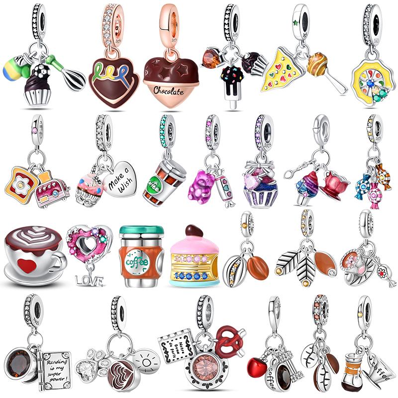 Copper Chocolate Candy Coffee Strawberry Cake Afternoon Tea Charms Beads Fit 4Mm Hole Diamete Bracelets Diy Jewelry